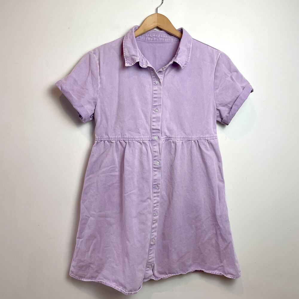 Minimalist Purple Denim Shirt Dress Small‎ Tiered Lilac Lavender Relaxed Fit